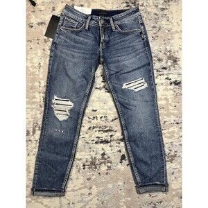 NWT Silver Boyfriend Mid-Rise Slim Fit Distressed Jeans Sz. 25X27 Buckle